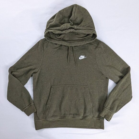 Nike Olive Green Cowl Neck Embroidered Chest Kangaroo Pocket Hoodie - Picture 1 of 6